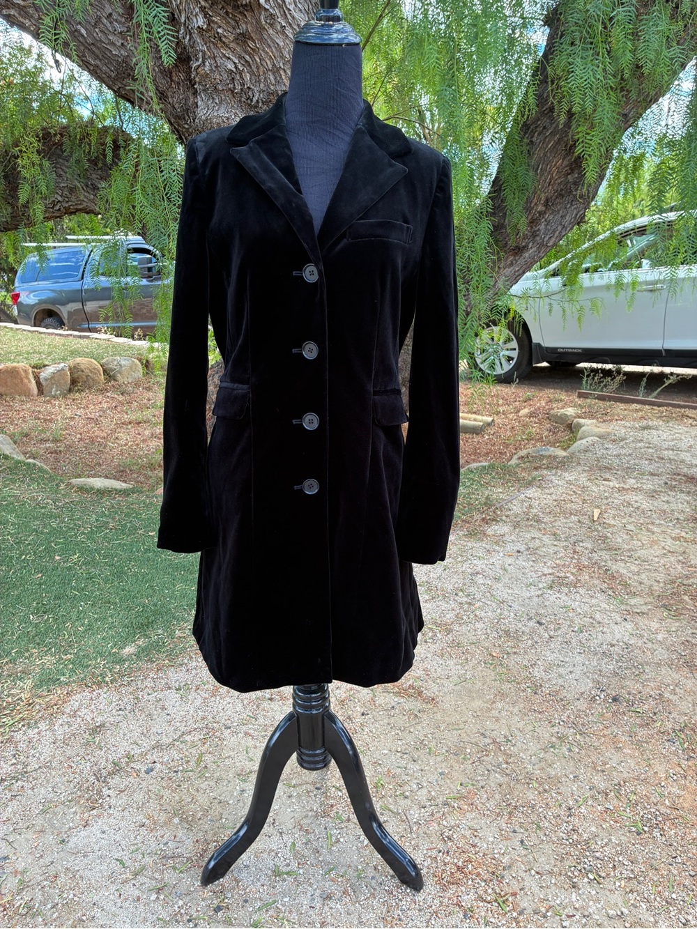 J. Peterman Black Velvet Tailored Long Blazer